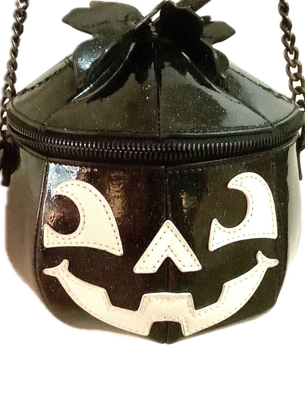 mad engine black sparkle vinyl jack o lantern purse NWOT pumpkin halloween